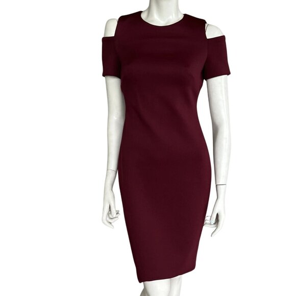 CALVIN KLEIN  Women's Cold Shoulder Knee Length Pencil Dress Sz: 20W  Red/Maroon - Picture 1 of 14